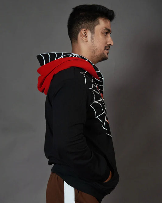 Red & Black Web Hoodie – Viral Streetwear Fit