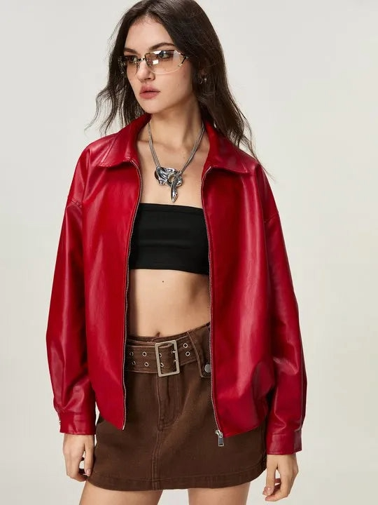 Lumor Red Streetwear Genuine Leather Jacket | Premium Unisex Style