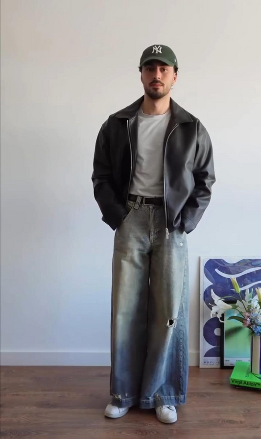 Lumor Black Faux Leather Bomber Jacket for Men