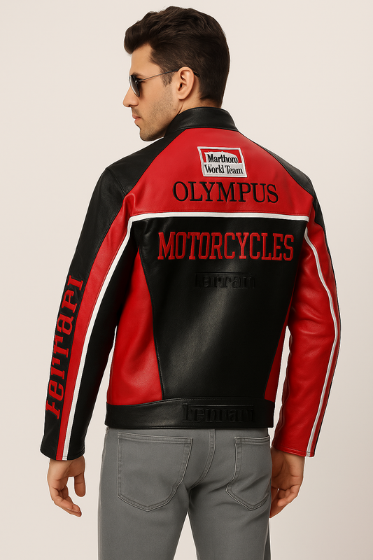 Ferrari F1 Leather Racing Jacket – Classic Motorsport Elegance