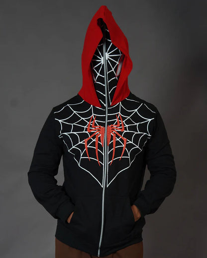 Red & Black Web Hoodie – Viral Streetwear Fit