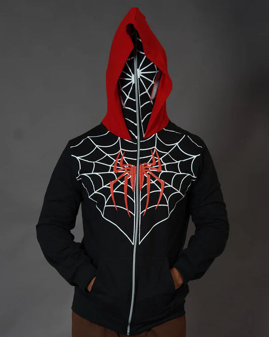Red & Black Web Hoodie – Viral Streetwear Fit