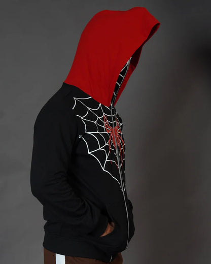 Red & Black Web Hoodie – Viral Streetwear Fit