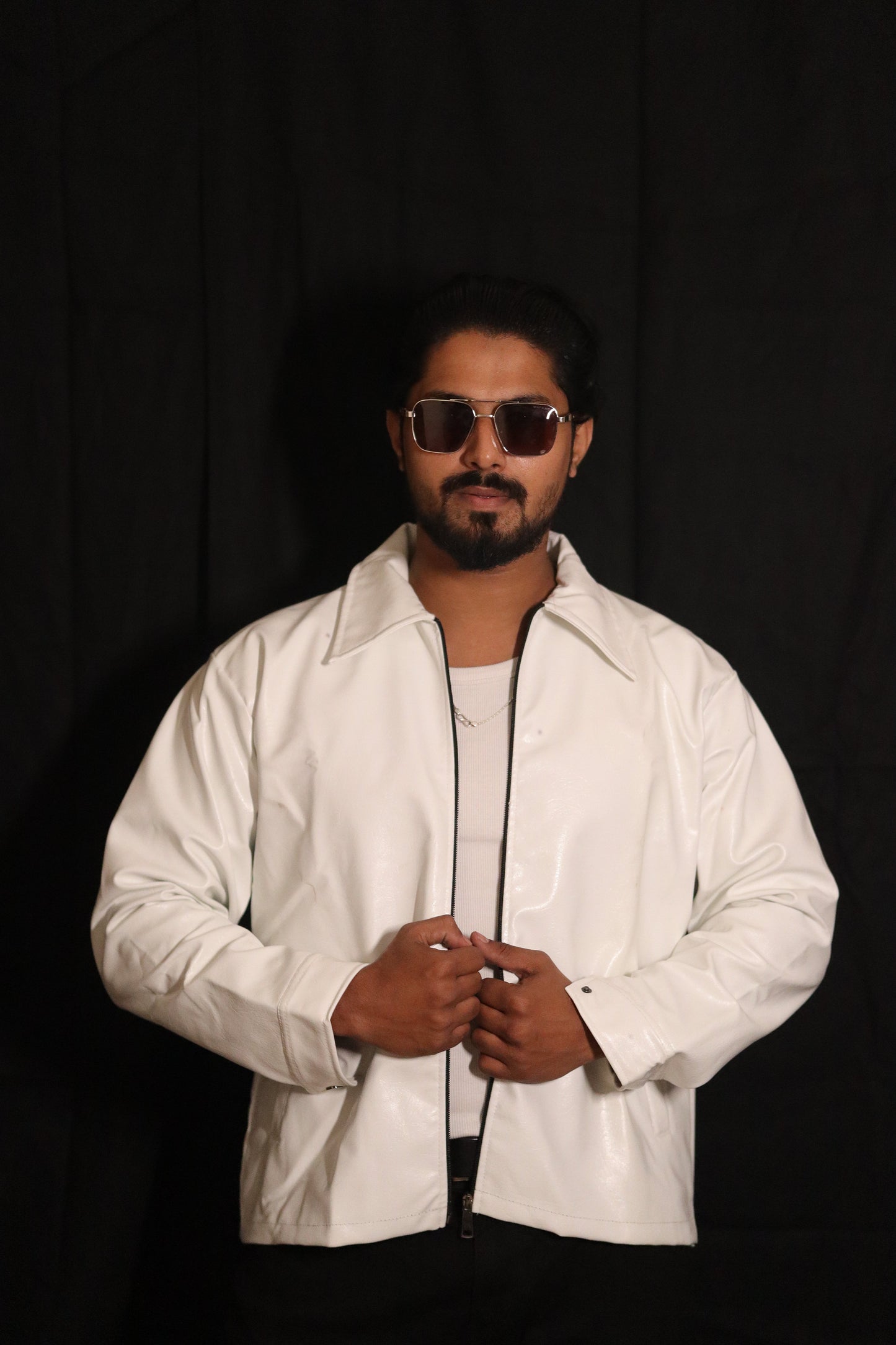 Lumor White Leather Biker Jacket for Men