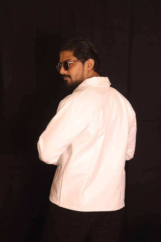 Lumor White Leather Biker Jacket for Men