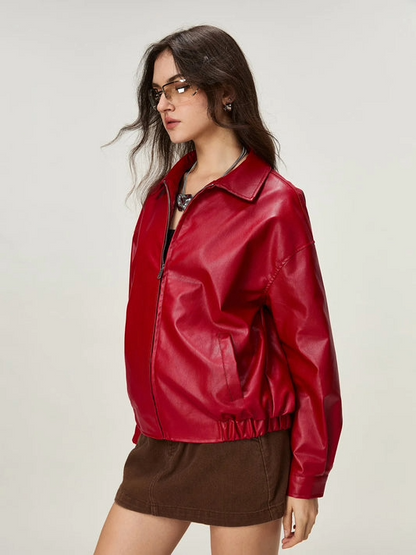 Lumor Red Streetwear Genuine Leather Jacket | Premium Unisex Style
