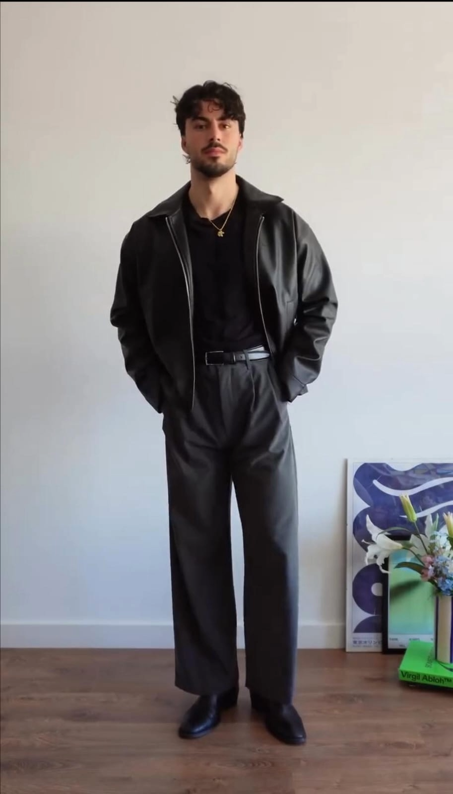 Lumor Black Faux Leather Bomber Jacket for Men