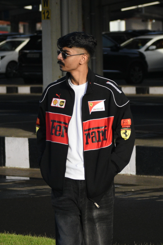 Lumor Black Ferrari Racing Jacket – Premium Motorsport Streetwear